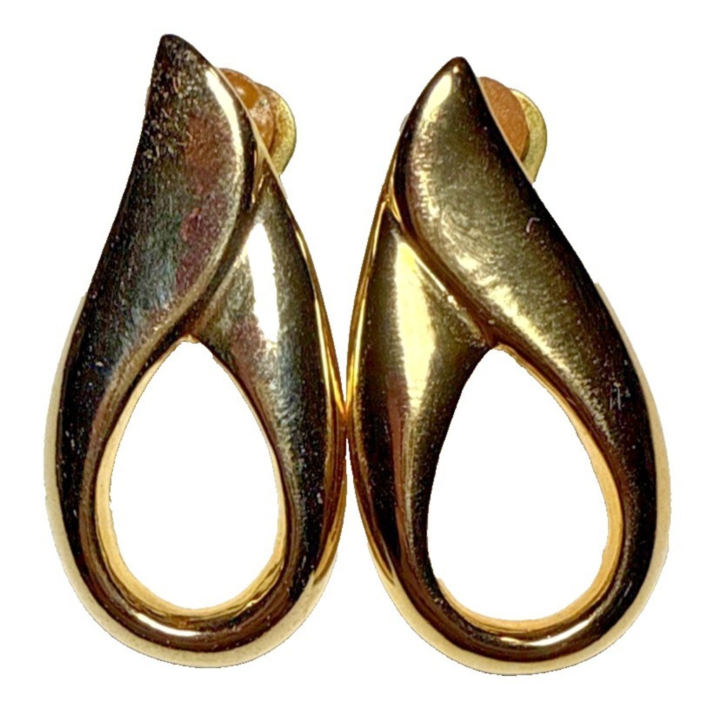 Gold‎ Tone Swirl Style Clip On Earrings Vtg  J-6E